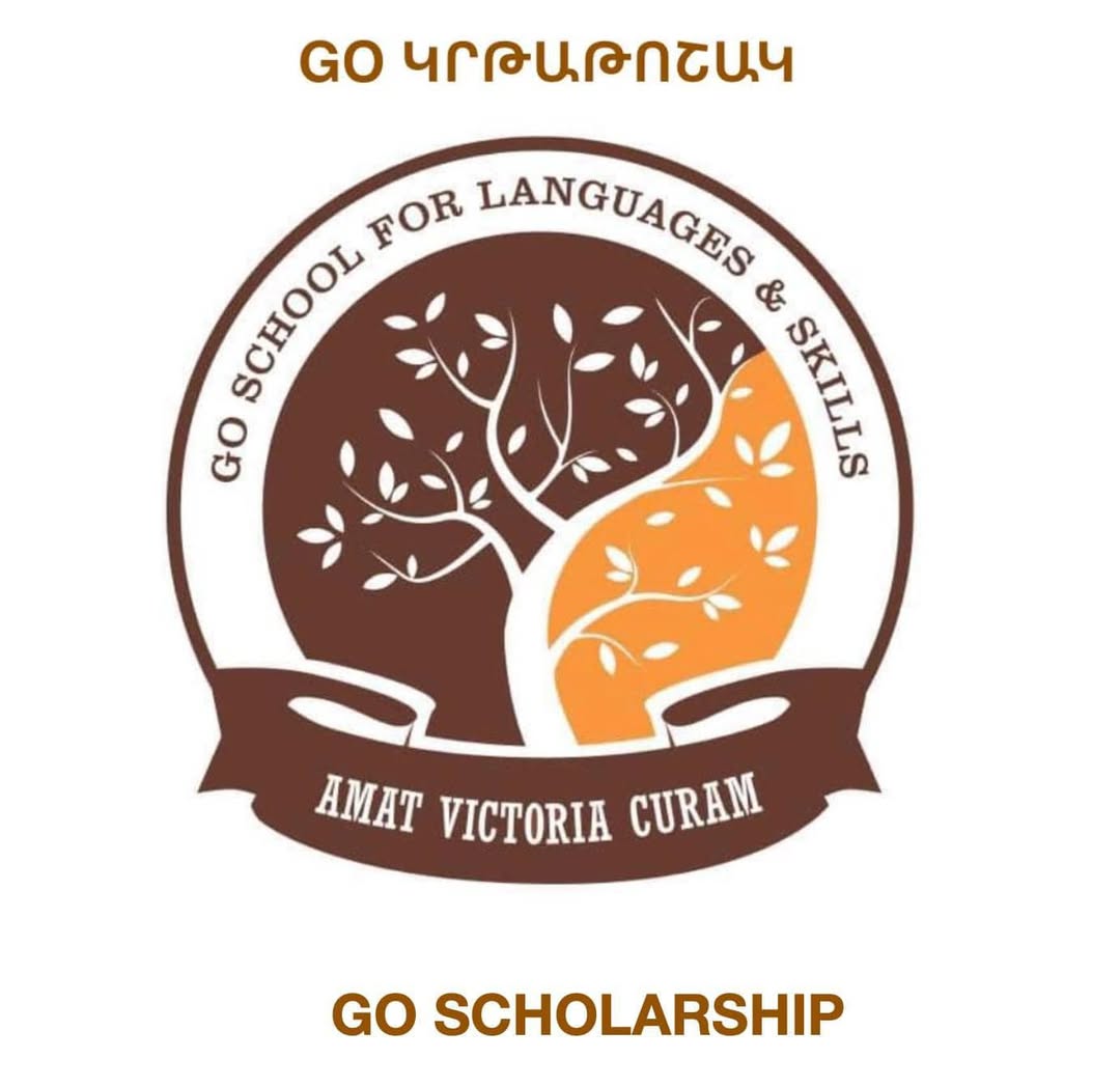 GO Scholarship emblem — GO School for Languages & Skills, motto Amat Victoria Curam